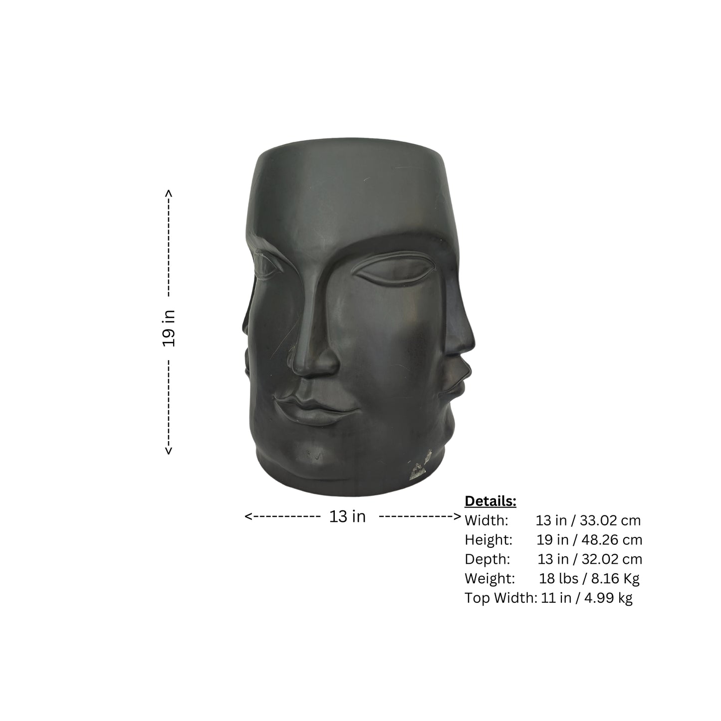 Elevate your home decor with our black ceramic mid-century modern Zen stool! Its sleek design and sturdy construction make it a stylish and functional addition to any room. Perfect for adding a touch of Zen to your living space, this stool is sure to impress.
Elegant Modern ceramic stool with 3D face features will make a conversation piece in your living room.