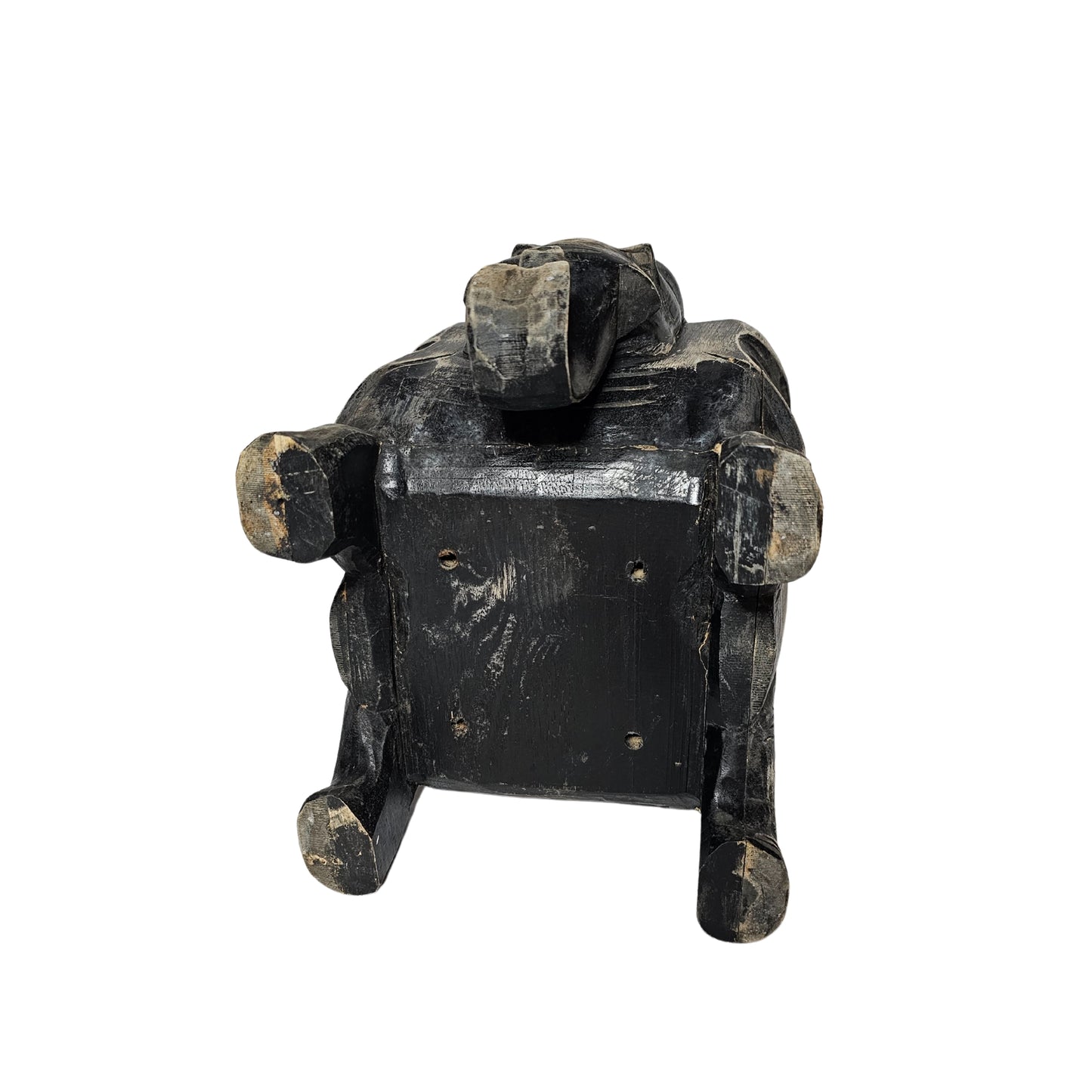 Behold the intricately hand-carved Wood Faded Black Elephant Footstool, complete with a dark brown wash!