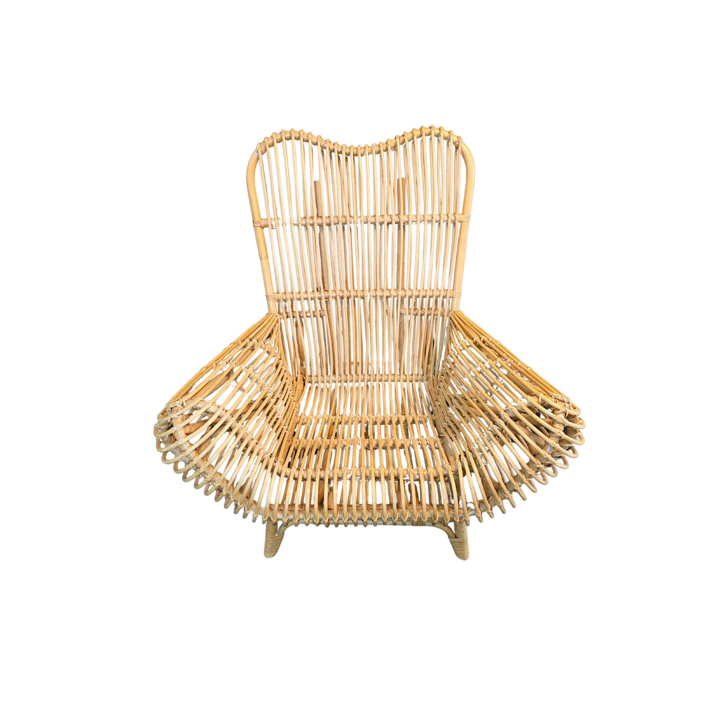 Set of 2 statement round back minimalist style designed chairs. Constructed in rattan to ensure comfort sitting.