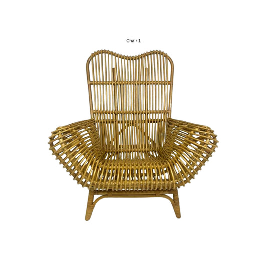 Front view of an Ibolili rattan chair with round backrest on white background