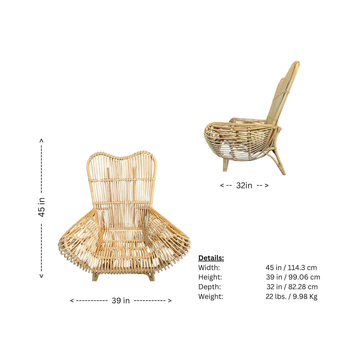 Get two of our Ibo Lili chairs, with a round back and minimalist design. Made with rattan for ultimate sitting pleasure.