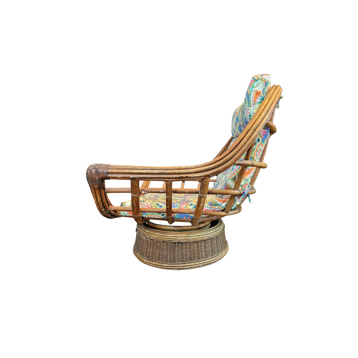Vintage and very regal, absolutely adored by her former owners, has the patina on the leather intertwined strips that finish the armrests.