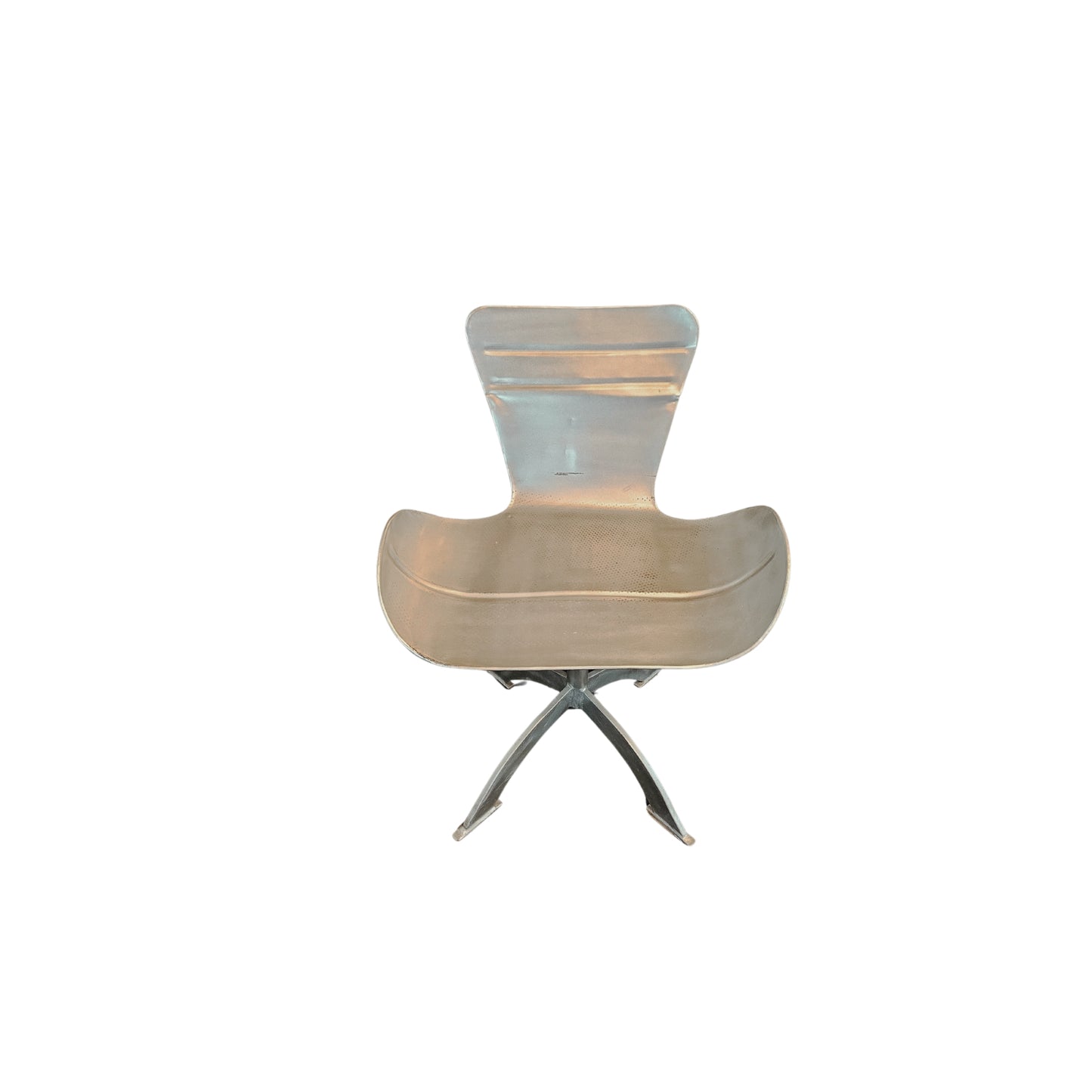 Two (2) unique sturdy chairs are made of thick industrial steel sheet, while the design is sleek and stylish. The style is reminiscent of designs by Artist Such as Arne Jacobsen and Pierre Paulin, but it is not. The design and profiling are high-quality and stylish, but the back, the legs and the way the steel is put together are surprisingly robust and industrial.
Period: 1950-1960