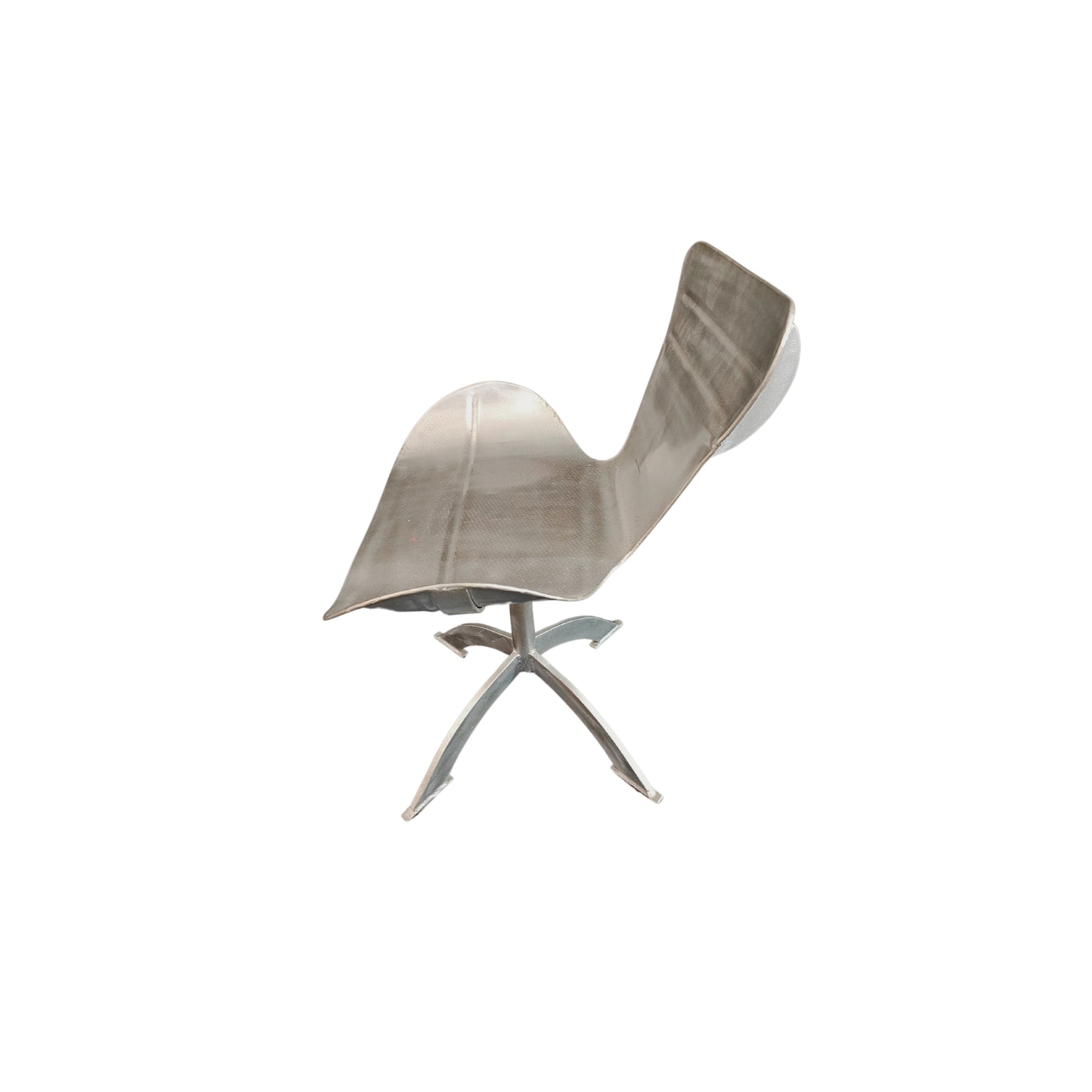 Two (2) unique sturdy chairs are made of thick industrial steel sheet, while the design is sleek and stylish. The style is reminiscent of designs by Artist Such as Arne Jacobsen and Pierre Paulin, but it is not. The design and profiling are high-quality and stylish, but the back, the legs and the way the steel is put together are surprisingly robust and industrial.
Period: 1950-1960