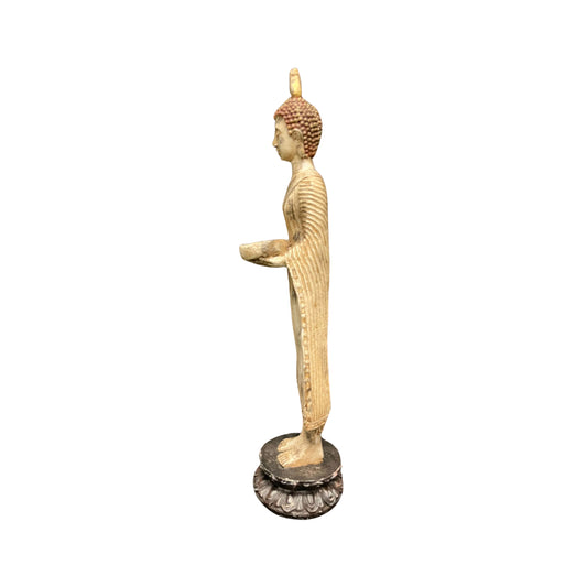 Side view Statue of a standing Buddha on a white background
