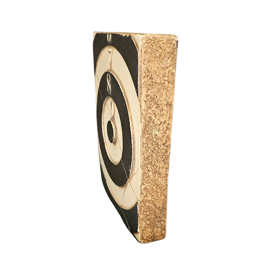 side view of the decorative wall art with concentric circles and numbers on a white background