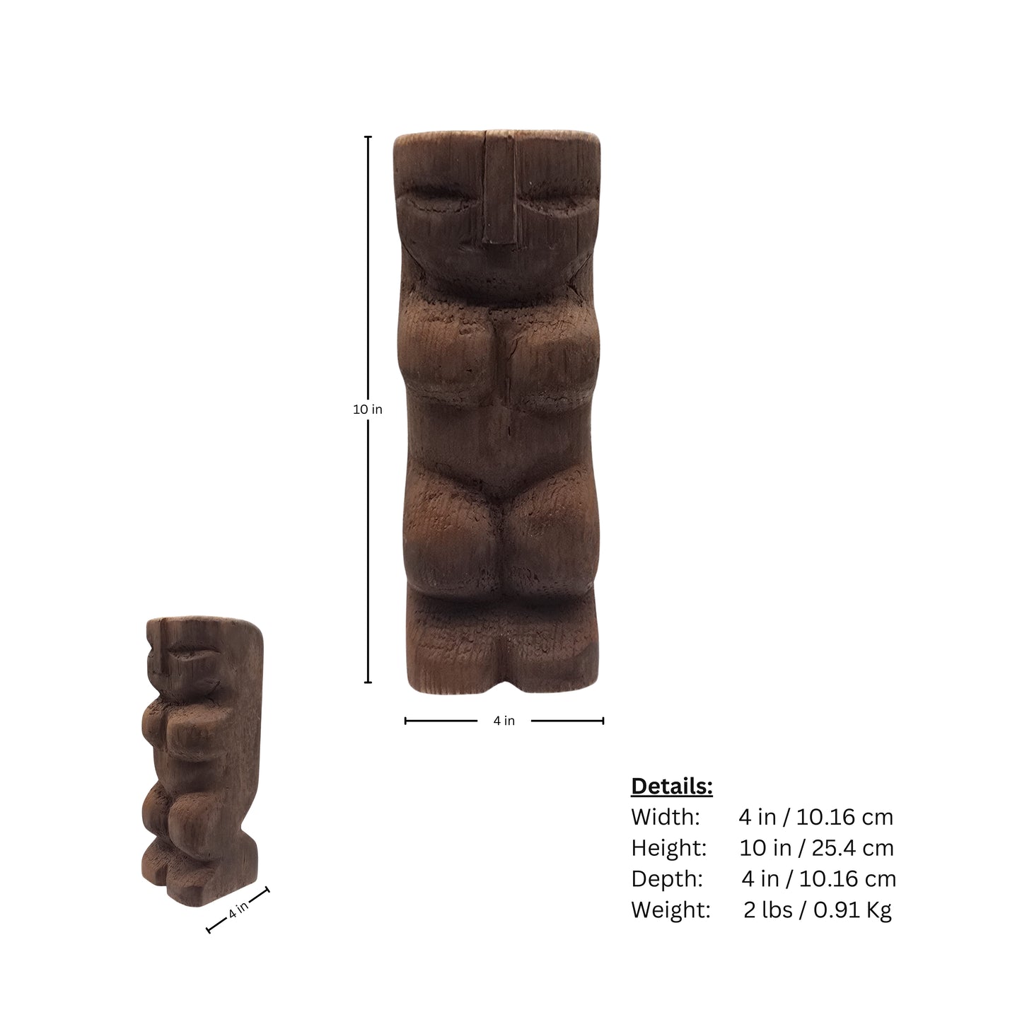 Page of measurements of a Hawaiian carved wooden tiki sculpture on a white background