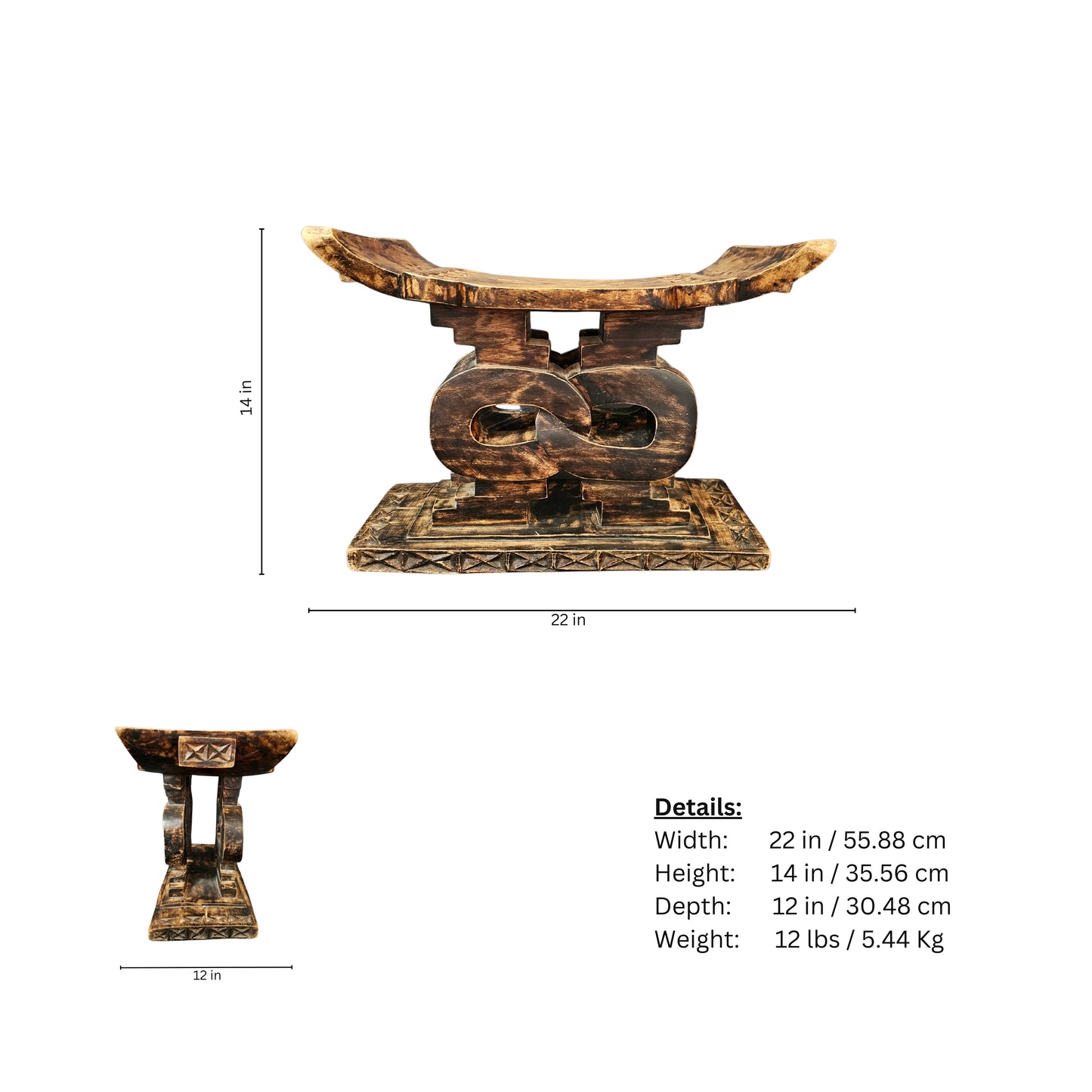 Wooden stool measurement page with a unique design on a white background