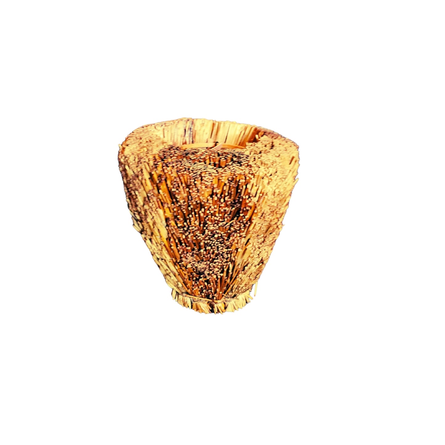This handcrafted natural wooden fiber vase exudes vintage charm, with a bohemian and earthy aesthetic. Its intricate handwoven design adds a touch of artistry, making it the perfect vessel for plants or other decorative items.