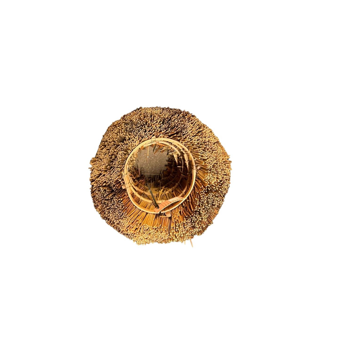 This handcrafted natural wooden fiber vase exudes vintage charm, with a bohemian and earthy aesthetic. Its intricate handwoven design adds a touch of artistry, making it the perfect vessel for plants or other decorative items.