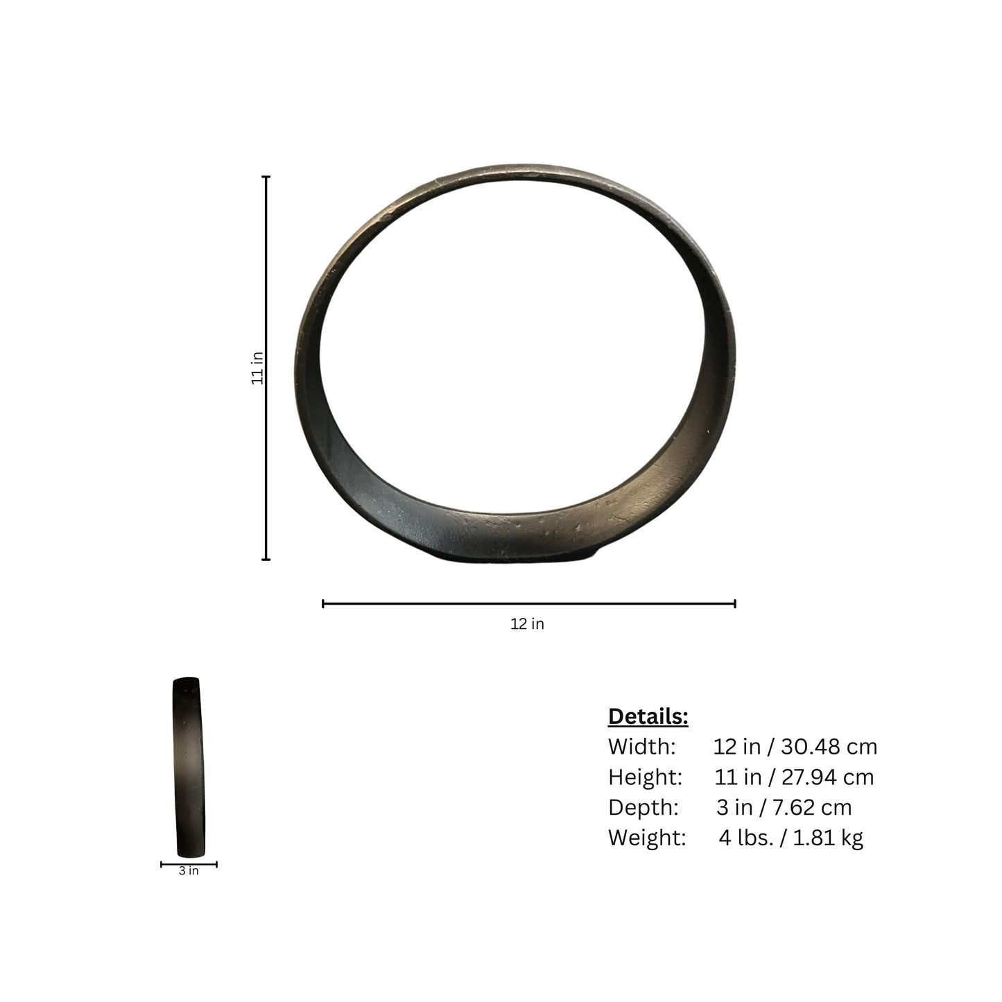 Pages of measurements of an iron ring sculpture on a white background