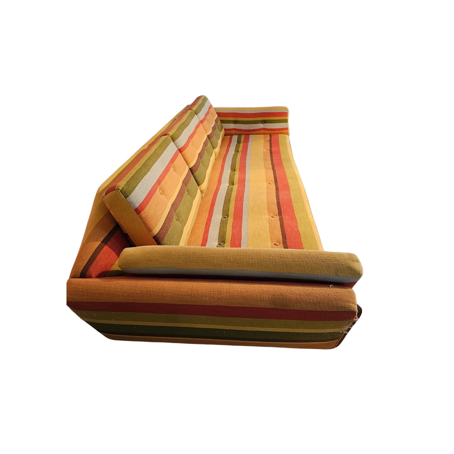 This amazing gondola sofa, crafted by Adrian Pearsall for Craft Associates, features a solid walnut frame and period tweed fabric. The front is adorned with solid walnut accents and the legs are sculpted from walnut. With its angled arms and customized side pillows, this sofa is perfect for reclining and relaxing.