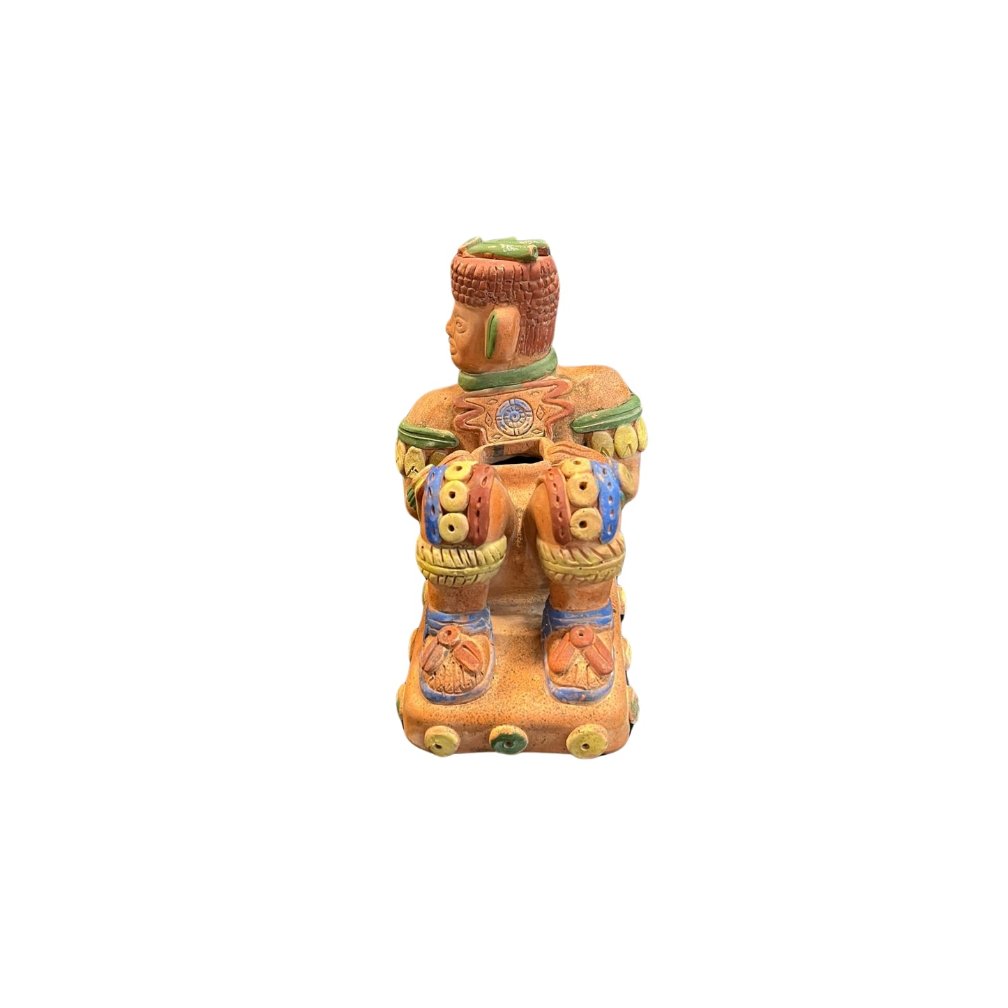 Experience the rich and vibrant culture of Mesoamerica through this stunning terracotta sculpture. Each piece is handcrafted by skilled indigenous artisans, representing centuries of tradition and cultural heritage. Add a touch of history and art to your home with these unique and beautifully crafted sculpture. Don't miss out on the opportunity to own a piece of history and support indigenous communities.