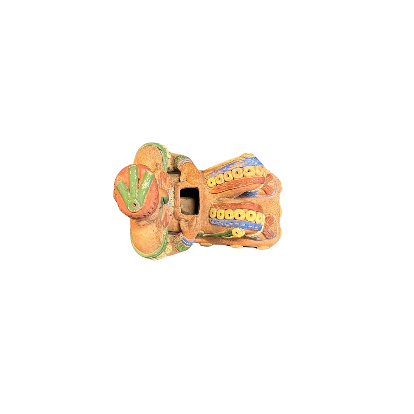 Experience the rich and vibrant culture of Mesoamerica through this stunning terracotta sculpture. Each piece is handcrafted by skilled indigenous artisans, representing centuries of tradition and cultural heritage. Add a touch of history and art to your home with these unique and beautifully crafted sculpture. Don't miss out on the opportunity to own a piece of history and support indigenous communities.
