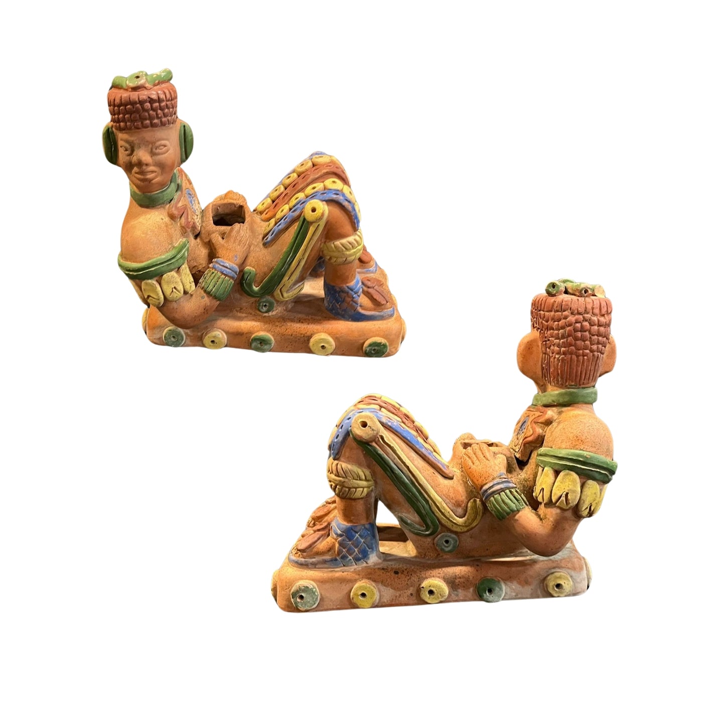 Experience the rich and vibrant culture of Mesoamerica through this stunning terracotta sculpture. Each piece is handcrafted by skilled indigenous artisans, representing centuries of tradition and cultural heritage. Add a touch of history and art to your home with these unique and beautifully crafted sculpture. Don't miss out on the opportunity to own a piece of history and support indigenous communities.