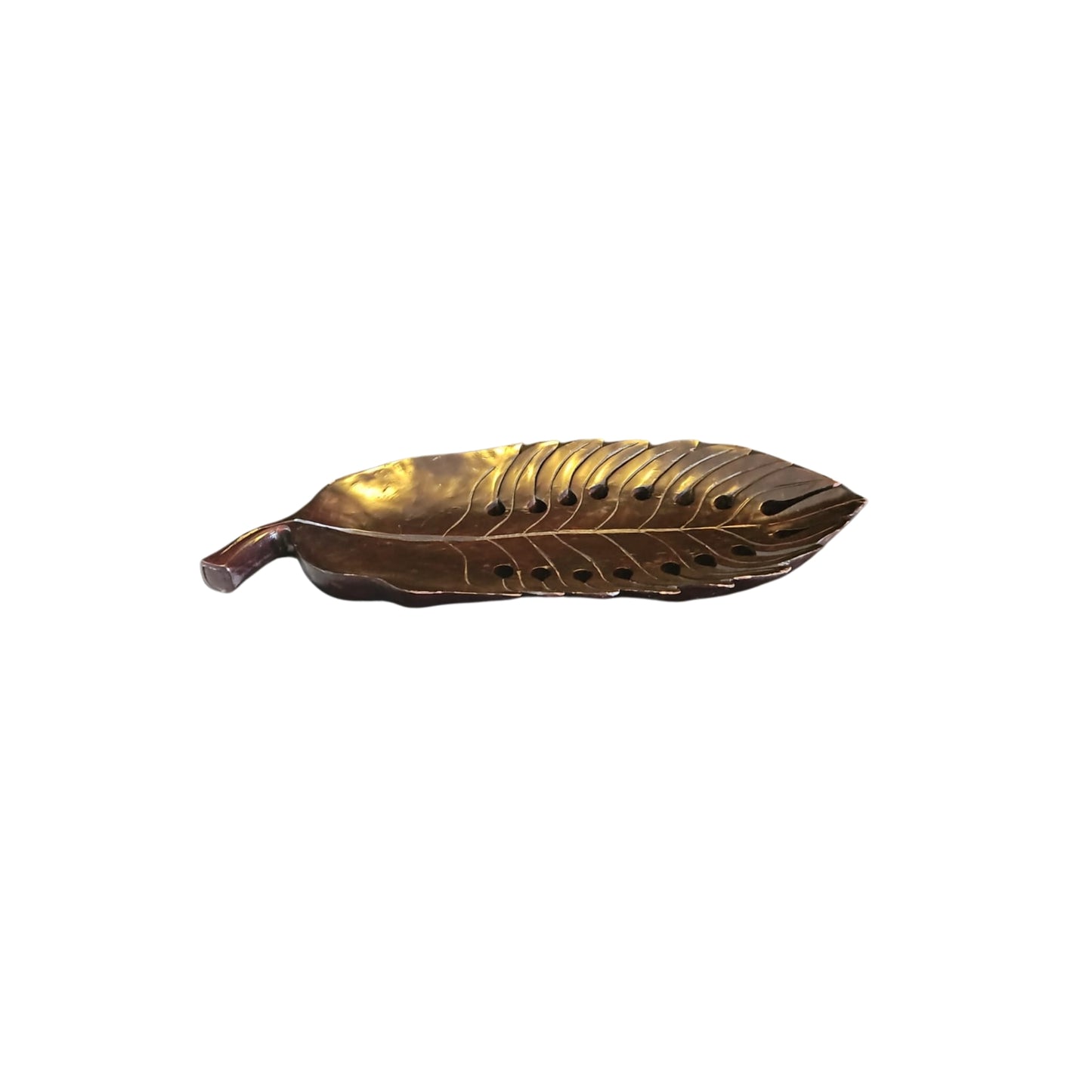 Take a risk and add an organic touch to your home decor with this Philodendron leaf wood carved tray. Made from earthy wood and carved to perfection, this tray is a bold and adventurous addition to any space. Spruce up your home with this unique and natural piece.
Beautifully wood-carved tray in leaf details and mahogany stained, a conversation centerpiece