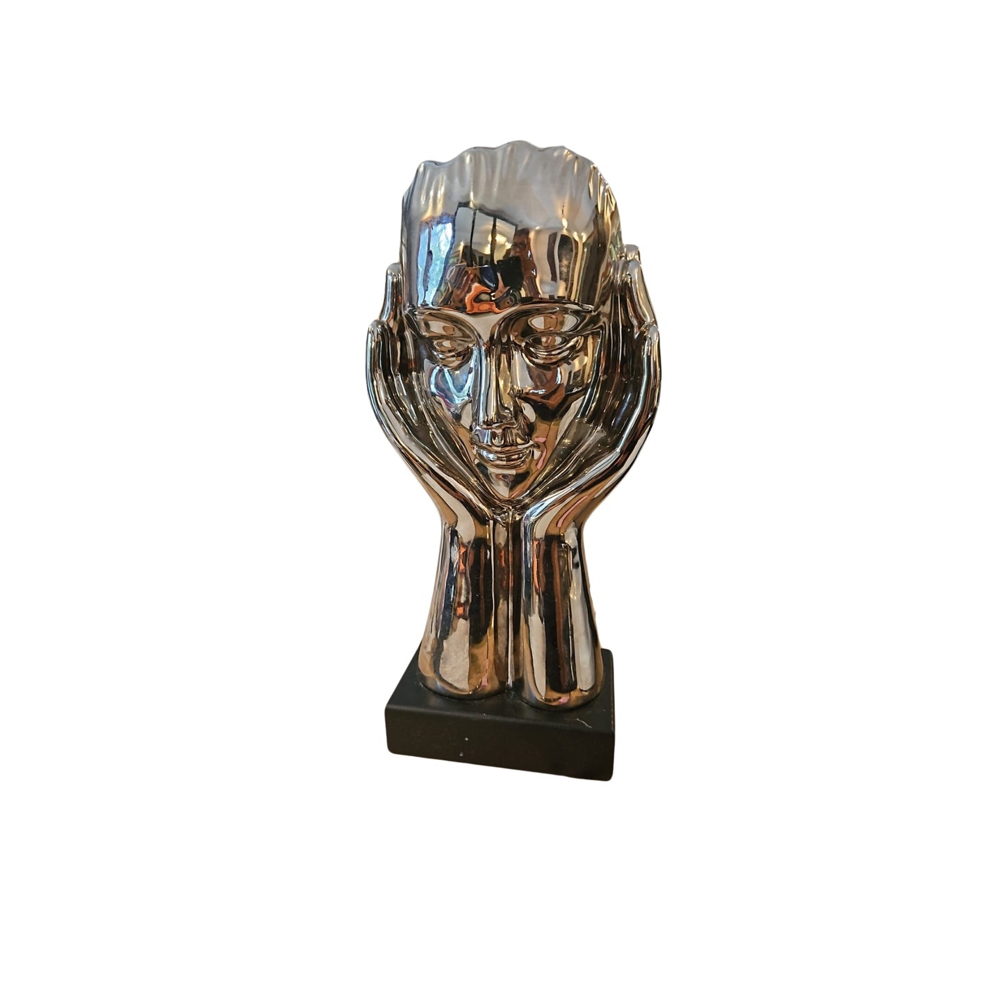 Transform your space with this striking, handcrafted ceramic sculpture. Perfect for adding a modern touch to any room, its intricate design and sleek chrome finish will captivate and inspire. Don't settle for ordinary decor - make a statement with this one-of-a-kind masterpiece.
