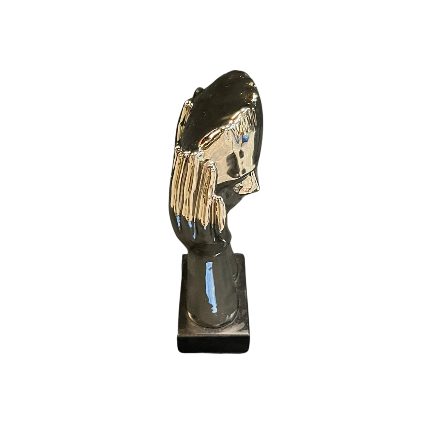 Transform your space with this striking, handcrafted ceramic sculpture. Perfect for adding a modern touch to any room, its intricate design and sleek chrome finish will captivate and inspire. Don't settle for ordinary decor - make a statement with this one-of-a-kind masterpiece.