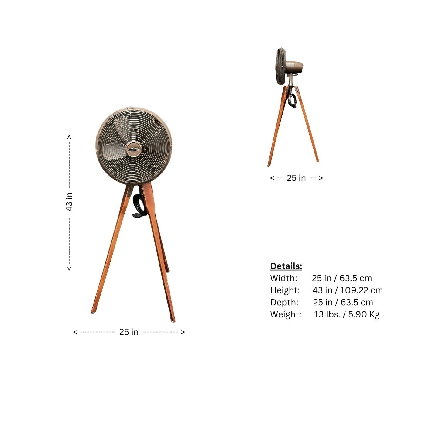 Fanimation Fan - FP8014OB - Arden - 3 Blade Portable Fan, in need of repairs. Unknown conditions, but worth the repair!
The Arden by Fanimation performs double duty, combining functionality with aesthetics. The Walnut legs and the fans Oil Rubbed Bronze finish recall the clean and classic lines of an architect's tripod, dovetailing nicely with transitional as well as classic décor. The Arden stands just under 44 inches high (including grill). A three-speed rotary switch provides a trio of comfort