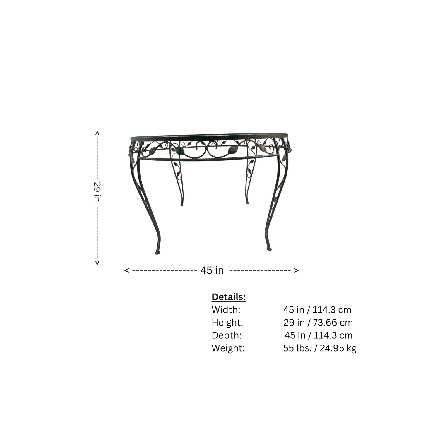 Vintage Wrought Iron Round Patio Table With Glass