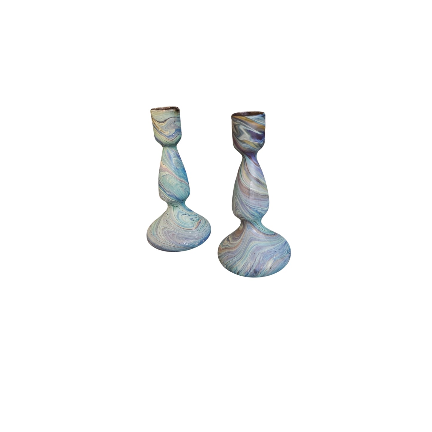 Experience the beauty and craftsmanship of our exquisite Blue Swirl Glass Candlestick Holder, inspired by the ancient Phoenician art of Hebron. Elevate your home decor with these rare pieces that are both visually stunning and functional as candle holders. A must-have for any art lover or avid collector.