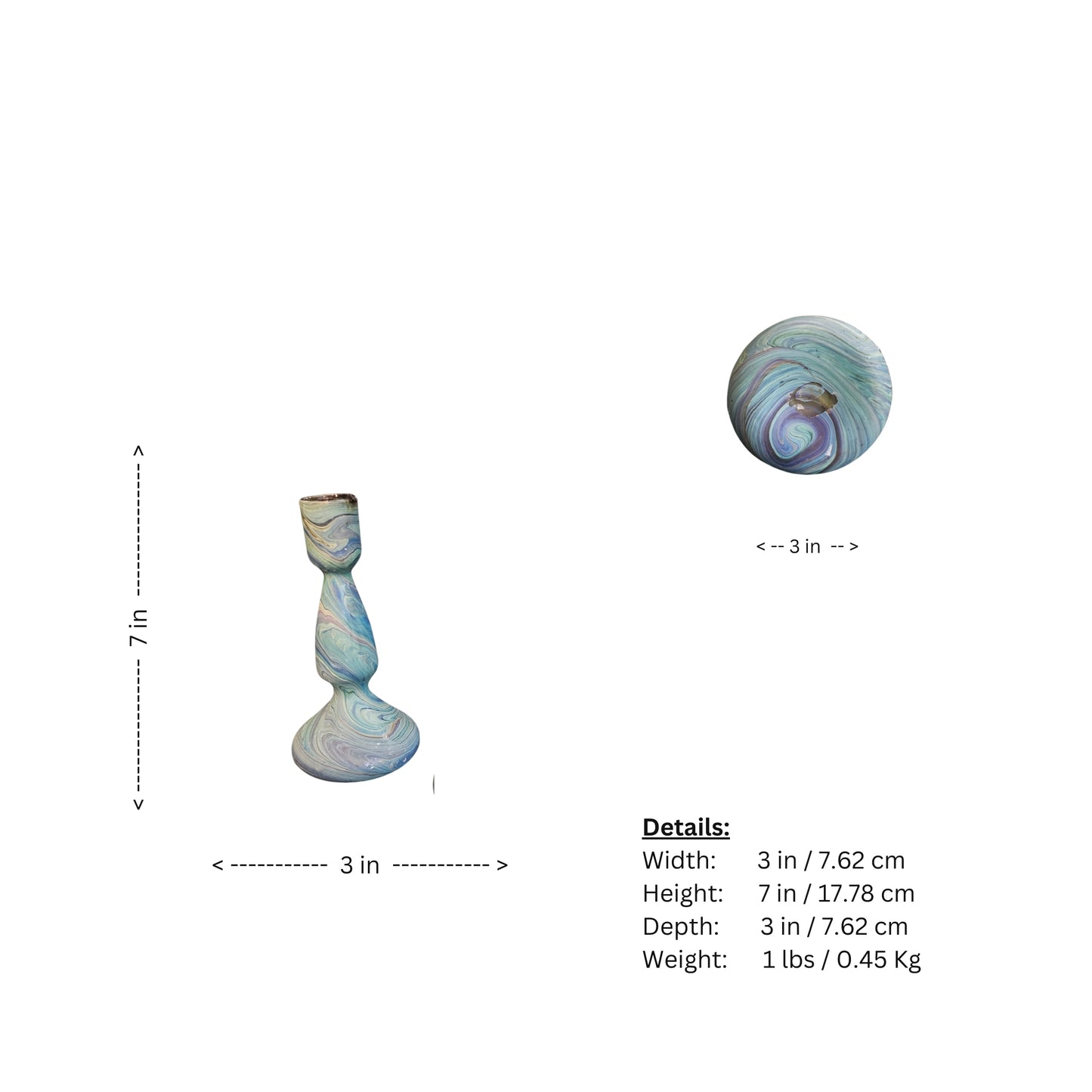 Experience the beauty and craftsmanship of our exquisite Blue Swirl Glass Candlestick Holder, inspired by the ancient Phoenician art of Hebron. Elevate your home decor with these rare pieces that are both visually stunning and functional as candle holders. A must-have for any art lover or avid collector.
