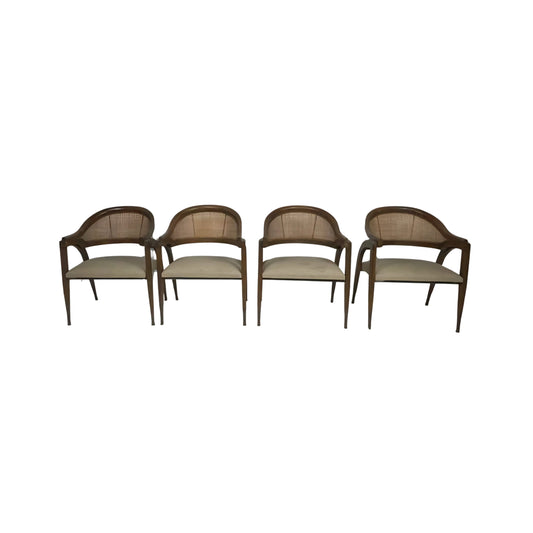 View of Cane Back Armchairs inspired by 1950s Edward Wormley - Set of 4 on white background