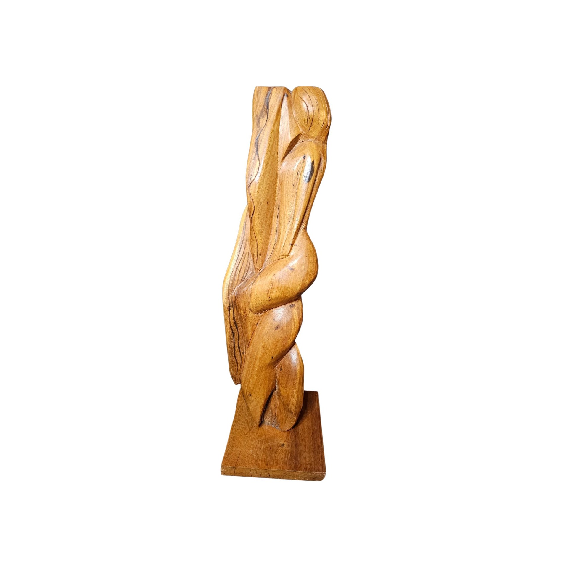 A stunning sculpture of a female figure hand-carved from precious wood in the midcentury style.
