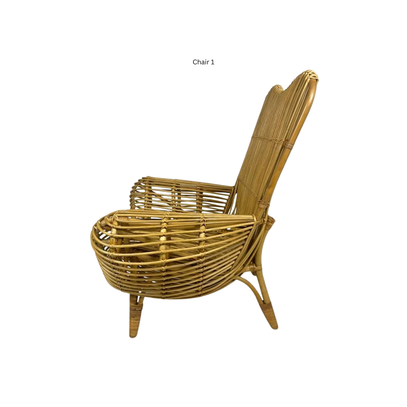 Side view of Ibolili rattan chair with round backrest on white background