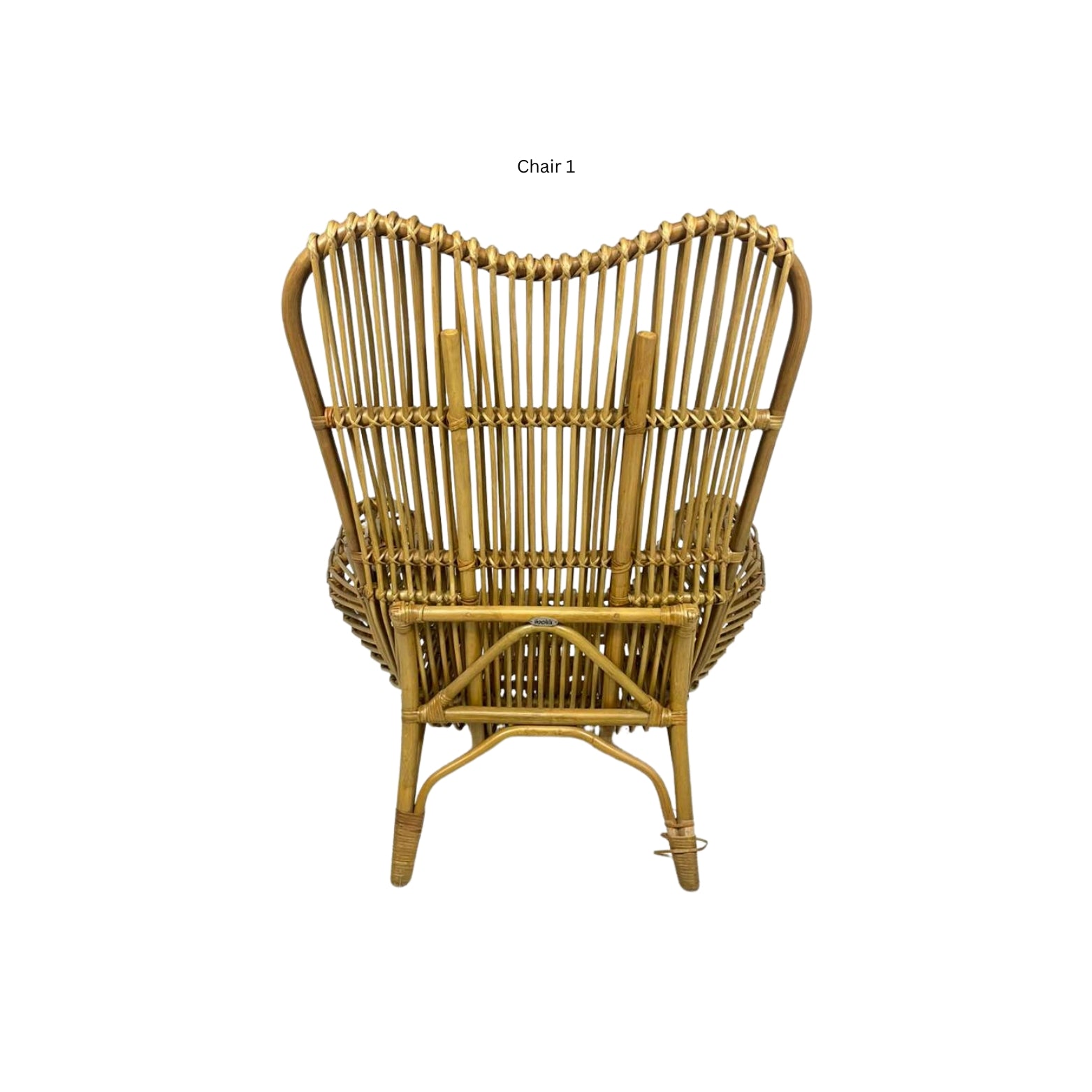 Back view of an Ibolili rattan chair with round backrest on white background