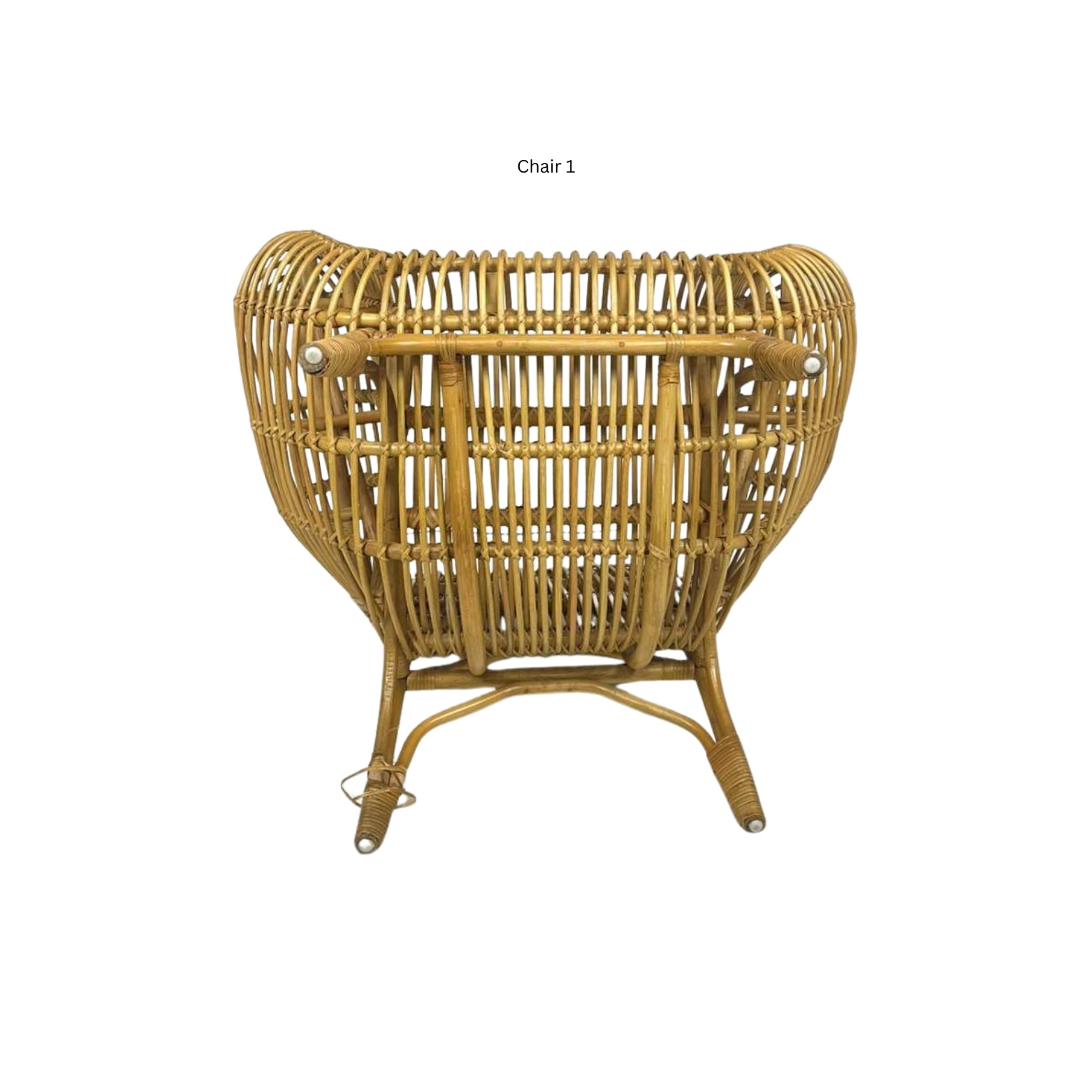 Bottom view of an Ibolili rattan chair with round backrest on white background