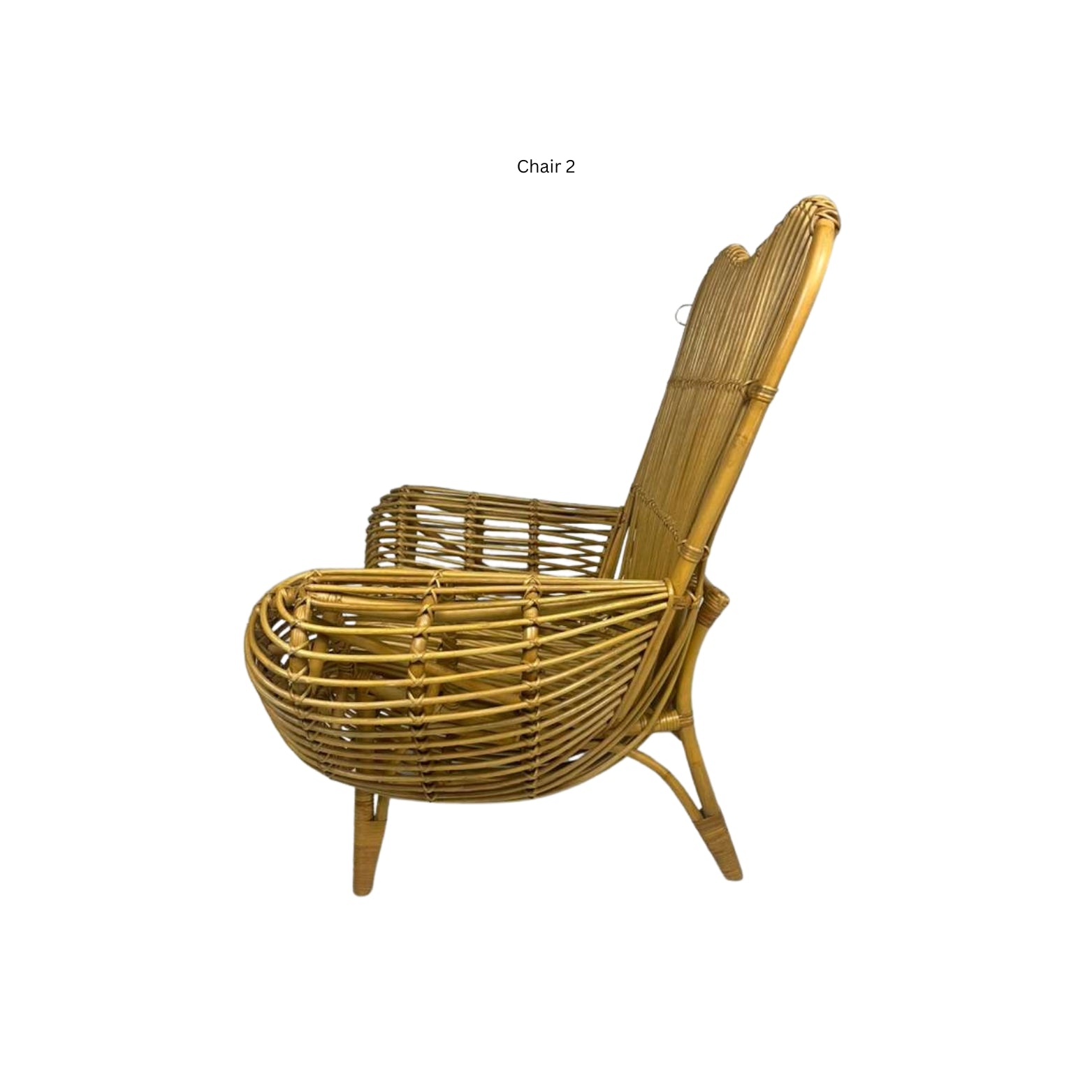 Side view of an Ibolili rattan chair with round backrest on white background