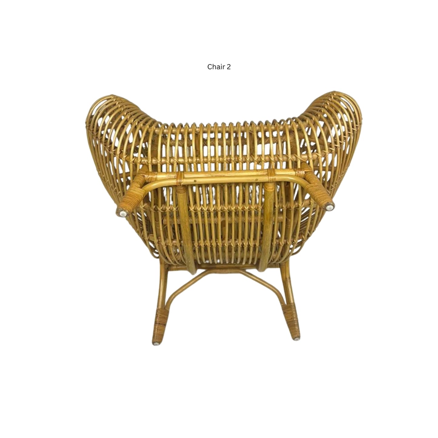 Bottom view of an Ibolili rattan chair with round backrest on white background