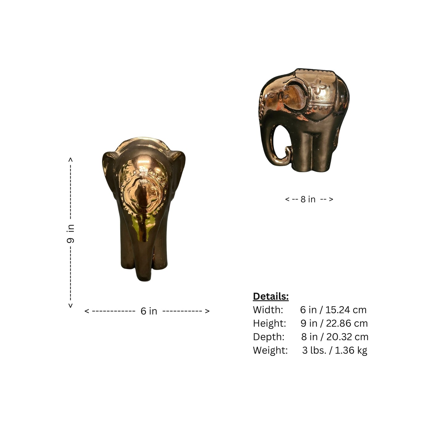 "Add a touch of serenity and calmness to your space with our elegant Elephant Bronze Decorative Sculpture. Crafted with intricate details, this stunning sculpture will bring good luck and inspire a sense of peace. A must-have for any home or office. Get yours now!"

Elephant bronze decorative sculpture