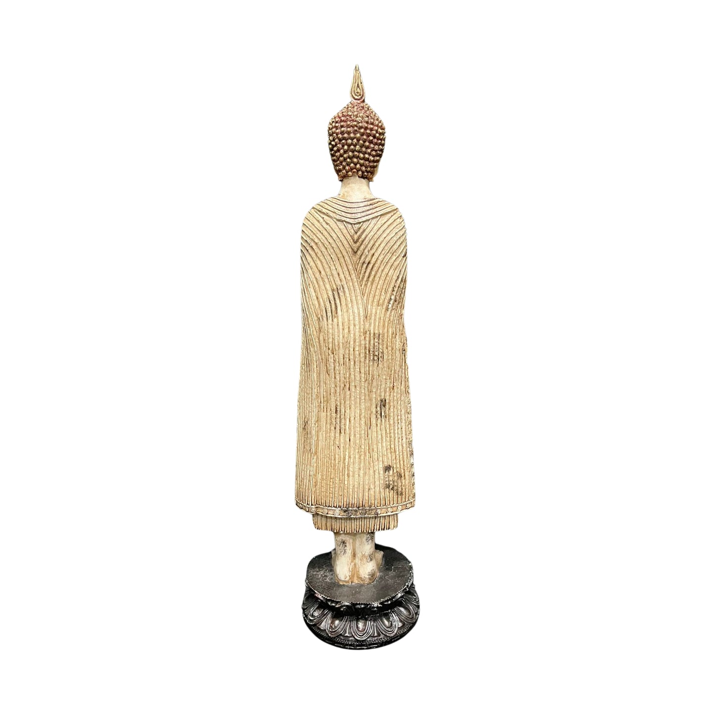 Front back view Statue of a standing Buddha on a white background