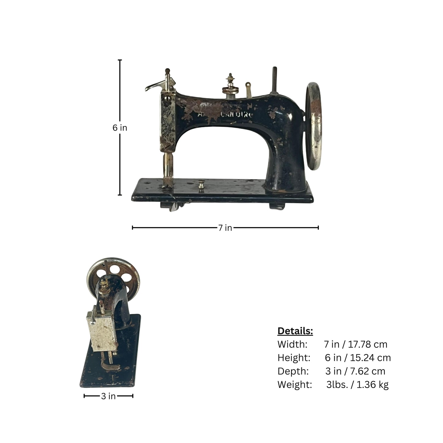 Page of vintage sewing machine measurements on a white background