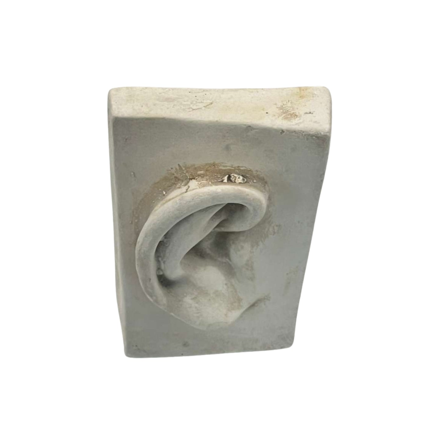 Top view decorative wall plaque of a plaster ear on a white background