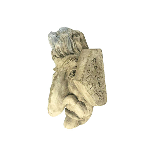 Side view of a decorative wall plate inspired by 'Between a Rock and a Hard Place' on a white background