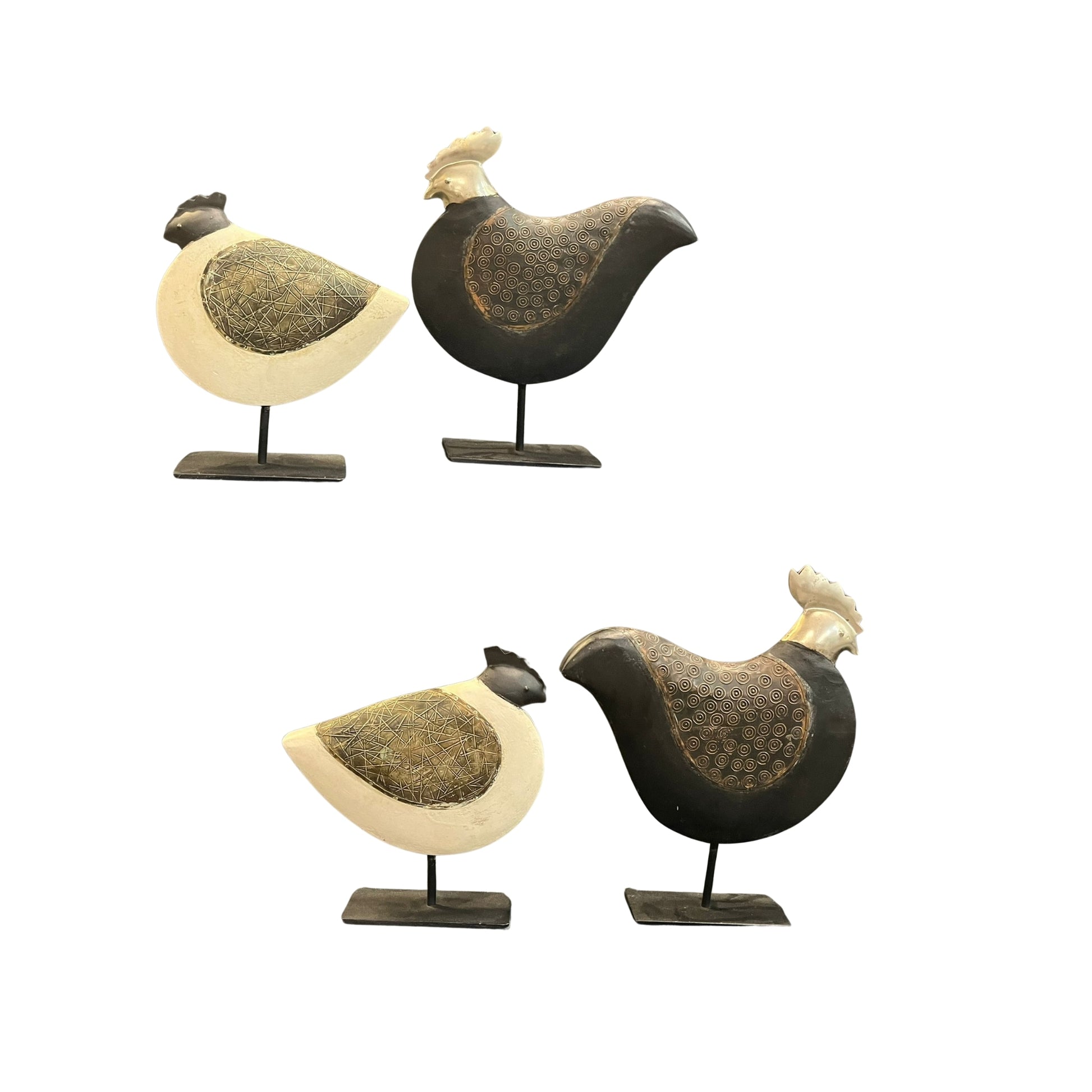 Elevate your collection of country-inspired decor with this set of (2) Vintage Large Wood &amp; Metal Chicken / Rooster. These rustic pieces add charm and sophistication to any style, from urban to farmhouse. Each one is priced at $25.00, making them a steal for collectors.