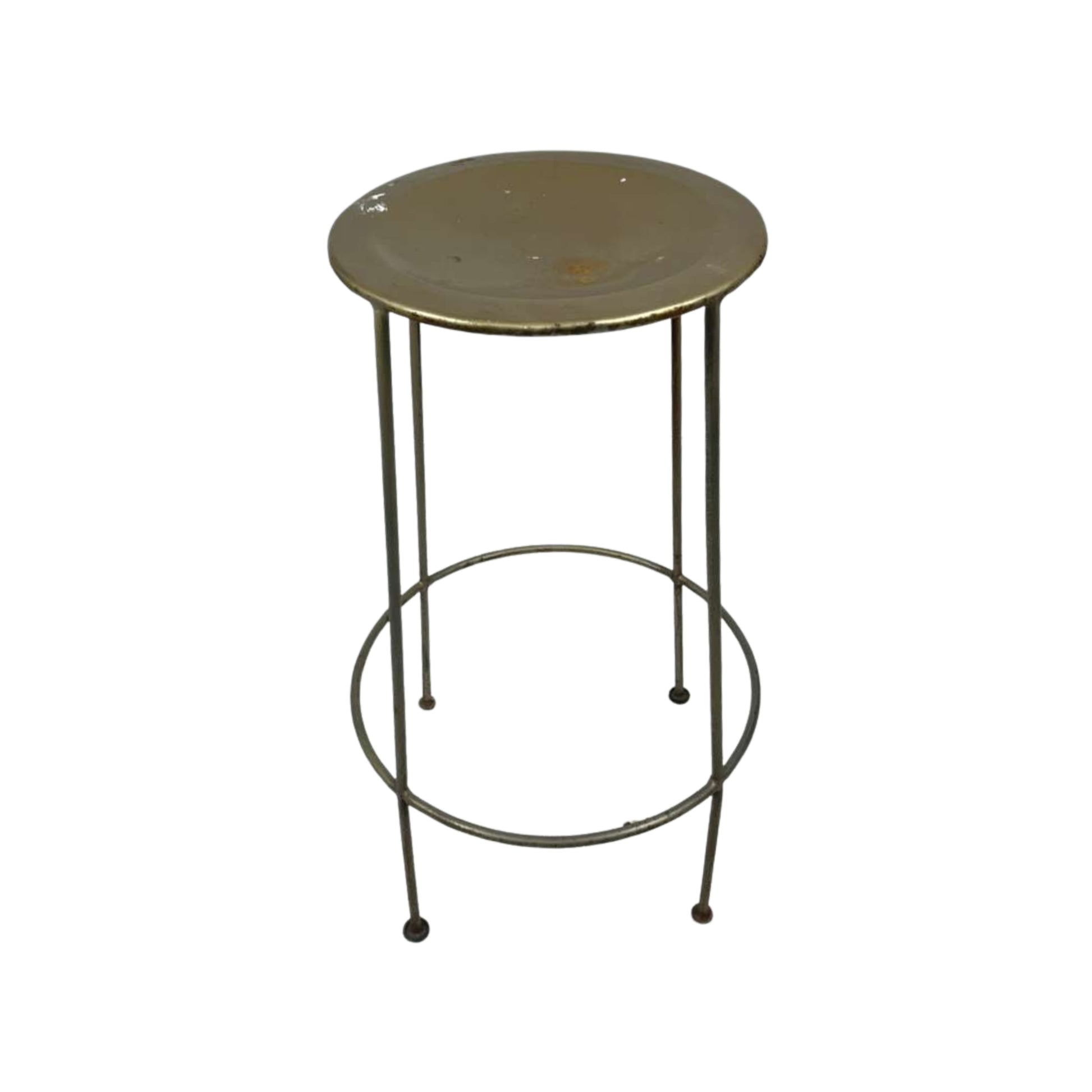 Front view of a metal stool with a round top on a white background