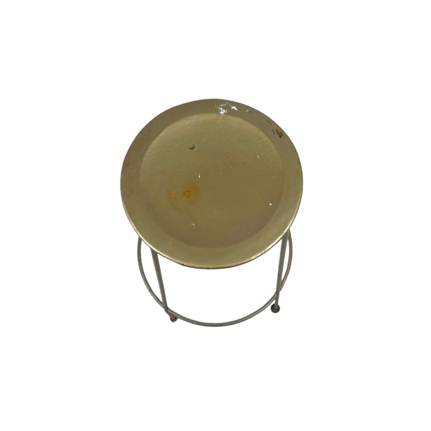 Top view of a metal stool with a round top on a white background