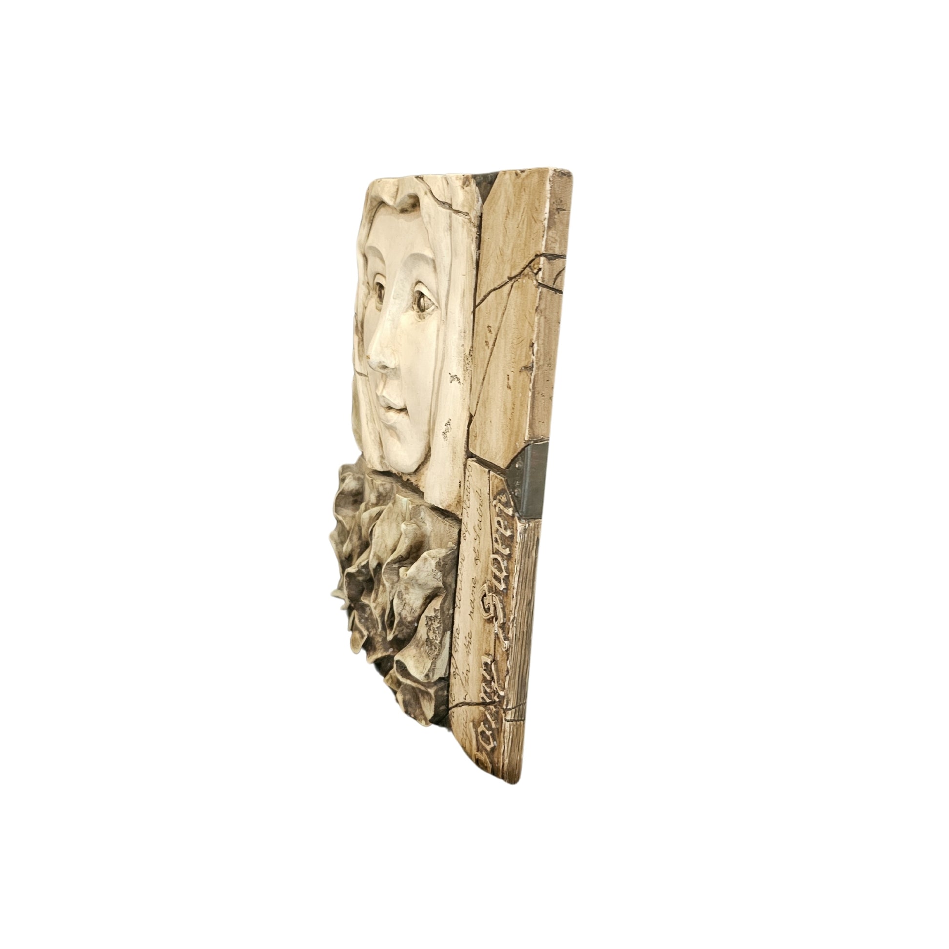 A playful and quirky Sid Dickens-inspired vintage plaque featuring the phrase "Angel Love"
