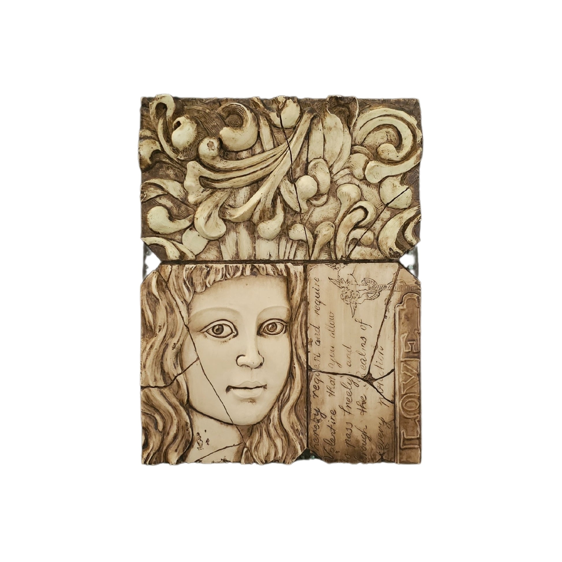 Get ready to fall in love with Sid Dickens' inspired "Maiden Love" wall plaque, featuring a Renaissance twist. Don't miss out on this playful piece that will add a quirky touch to any wall