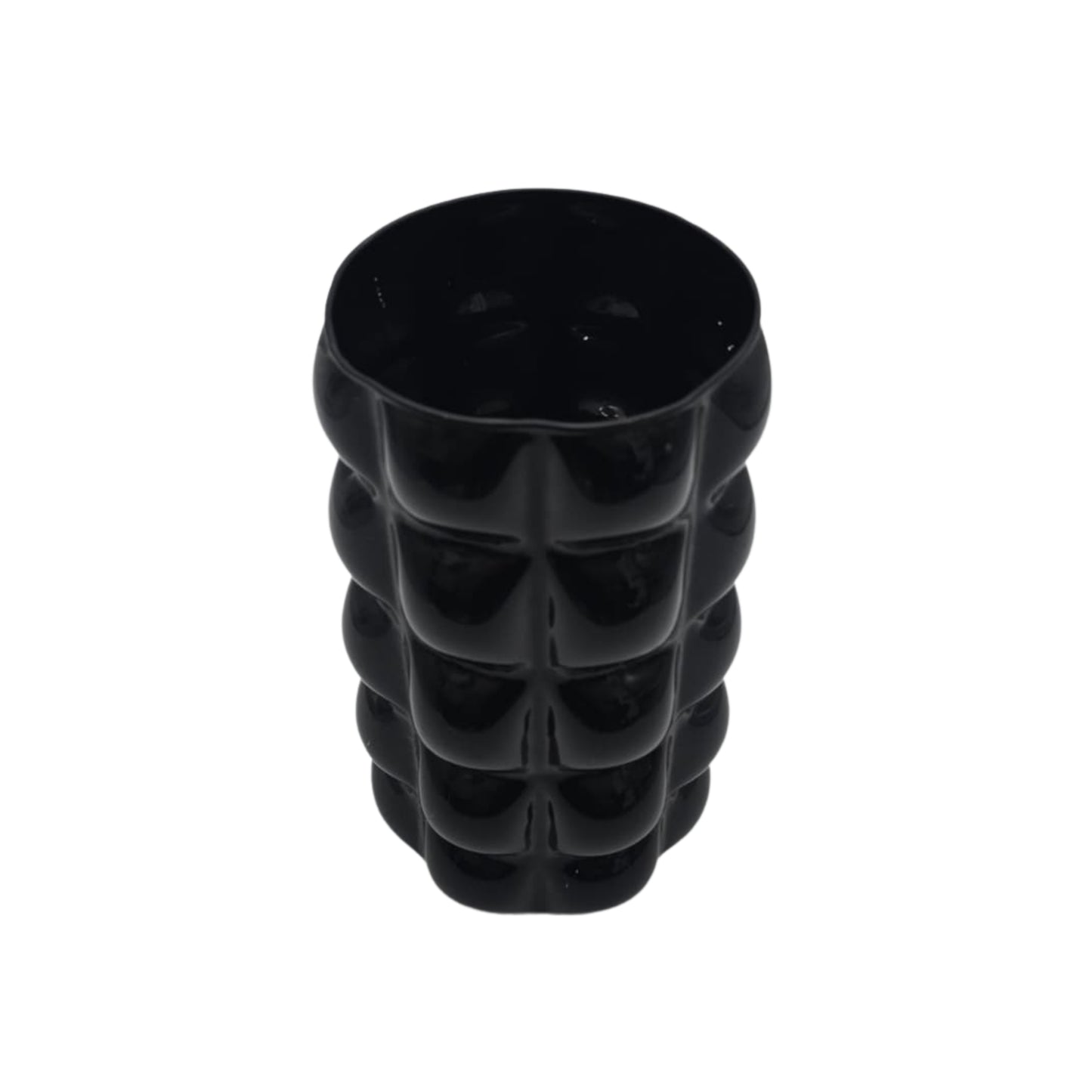 Black textured decorative cylindrical vase on a white background
