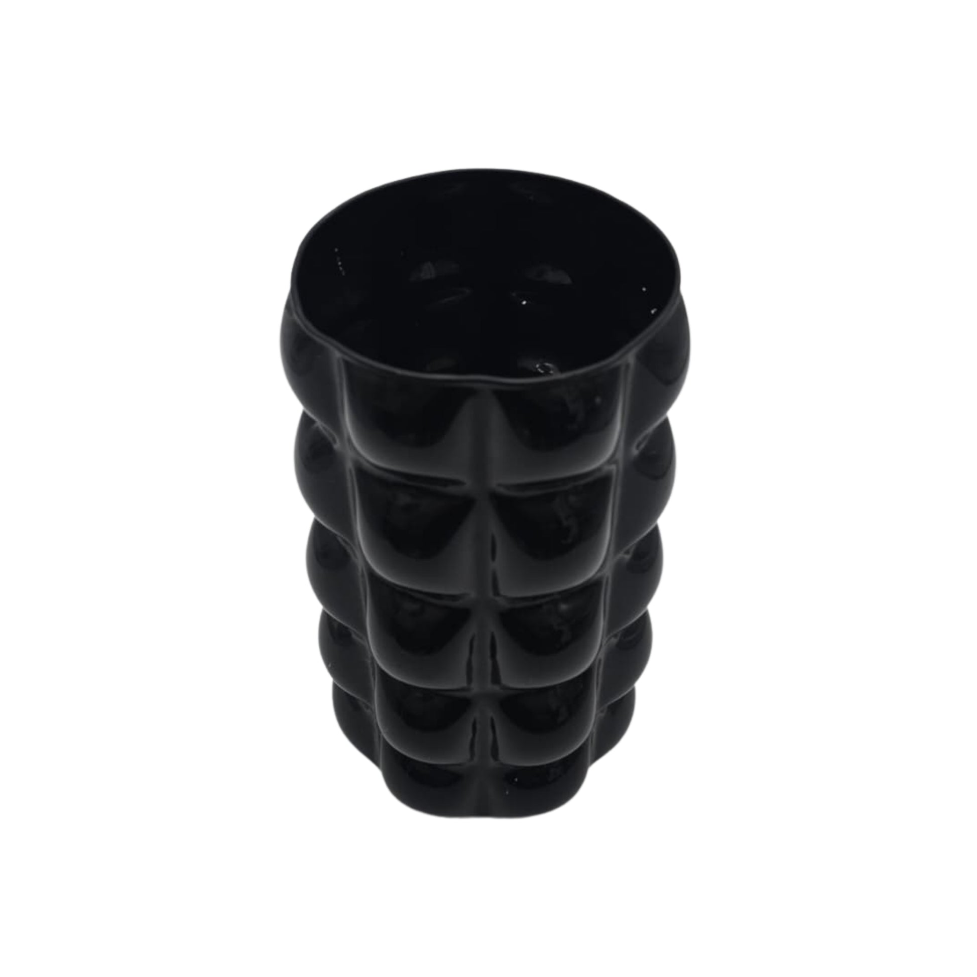 Black textured decorative cylindrical vase on a white background