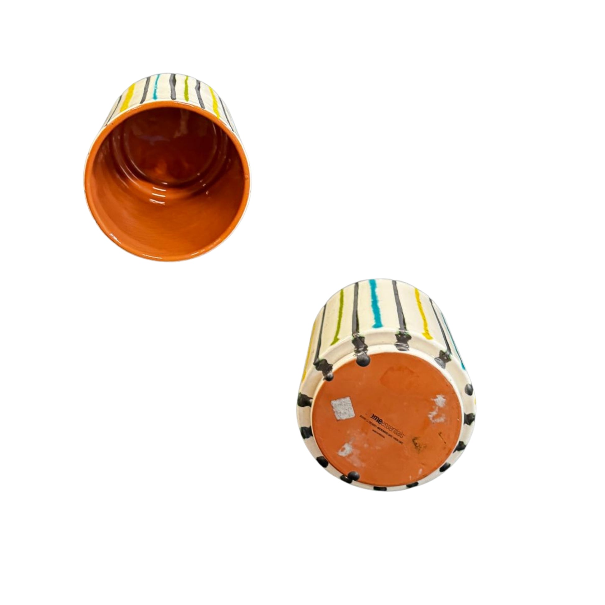 This elegant Pottery Vase, crafted in Portugal, features vibrant vertical stripes and a glossy glaze finish, evoking the sophistication of Mid-Century Modern design.