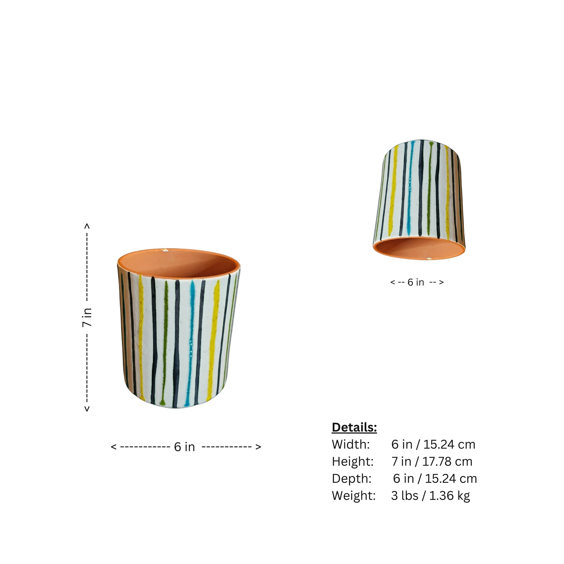 This elegant Pottery Vase, crafted in Portugal, features vibrant vertical stripes and a glossy glaze finish, evoking the sophistication of Mid-Century Modern design.