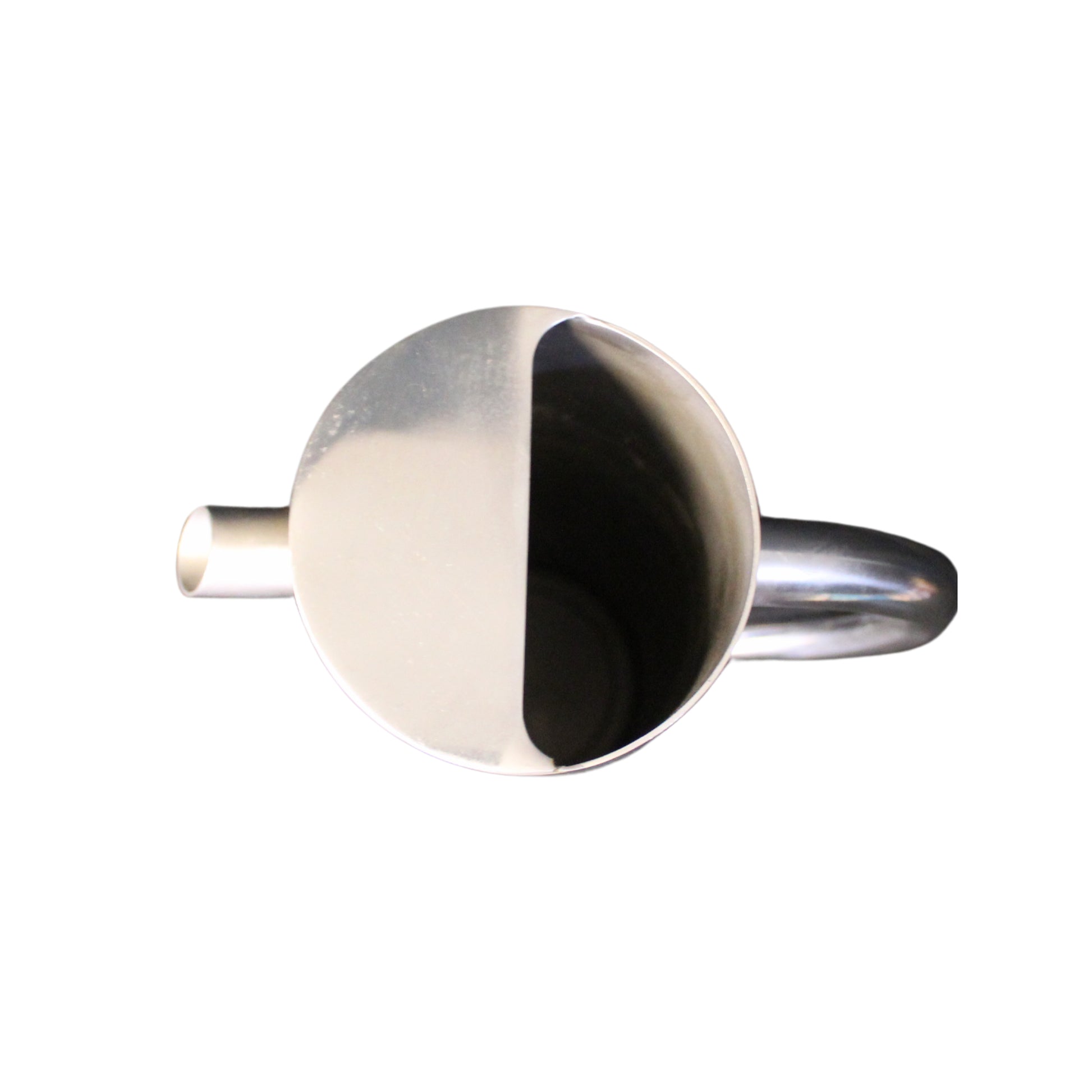 Front the top of view stainless steel pitcher on a white background