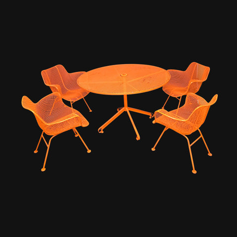 Woodard Sculptura Wrought Iron Orange Patio Set- 5 Pieces