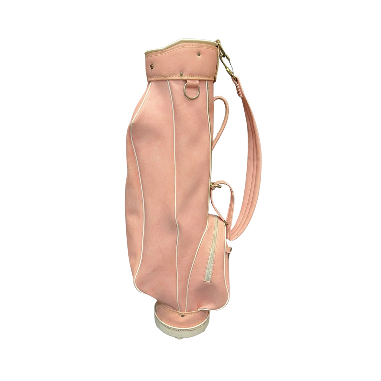 Pink golf bag with a strap on a white background